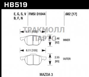 Колодки тормозные HB519B.682 HAWK Street 5.0 передние - HB519B.682