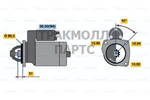 Стартер Scania DC11/12 24V 4.0kW 310563 DT - 0001368002