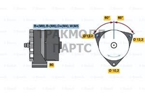 Генератор DAF/IVECO/MAN/MAZ/MB/RVI 28V/80A 0986037770090 547012 19025100 0986037770 - 0120469019