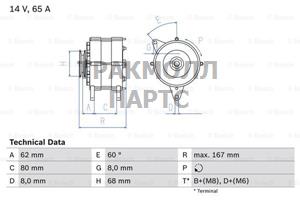 ГЕНЕРАТОР  14V 65A - 0986035800