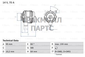 ГЕНЕРАТОР  14V 70A - 0986038730