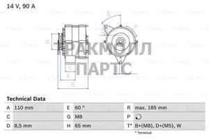 ГЕНЕРАТОР  14V 120A - 0986039090