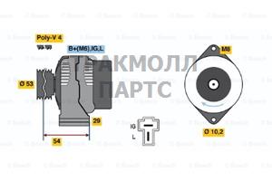 ГЕНЕРАТОР 14V 55A BOSCH - 0986045451