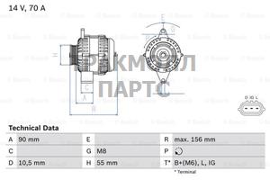 ГЕНЕРАТОР  14V 70A - 0986045751