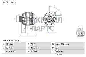 ГЕНЕРАТОР  14V 110A - 0986049500