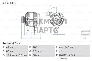 ГЕНЕРАТОР  14V 75A - 0986080390