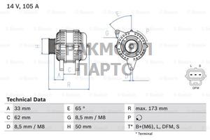 ГЕНЕРАТОР  14V 105A - 0986041950