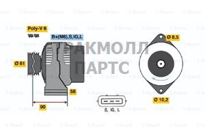 ГЕНЕРАТОР  14V 70A - 0986043061