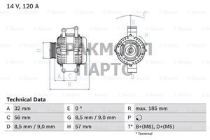 ГЕНЕРАТОР  14V 120A - 0986048620