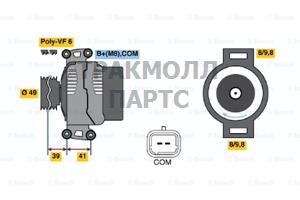 ГЕНЕРАТОР 14V 150A BOSCH - 0121615010